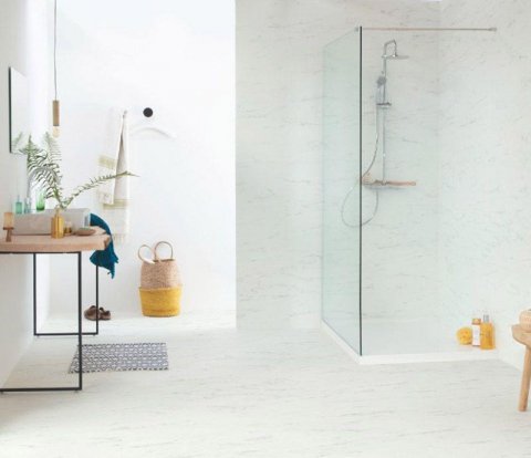 Замковый виниловый пол Quick-Step Ambient Click AMCL40136 Мрамор каррарский белый