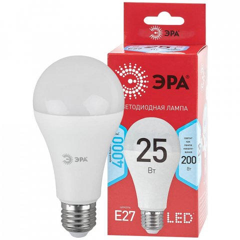 Лампа светодиодная ЭРА E27 25W 4000K матовая LED A65-25W-840-E27 R Б0048010