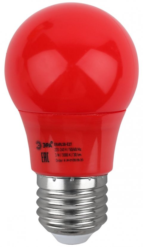 Лампа светодиодная ЭРА E27 3W 3000K красная ERARL50-E27 Б0049580