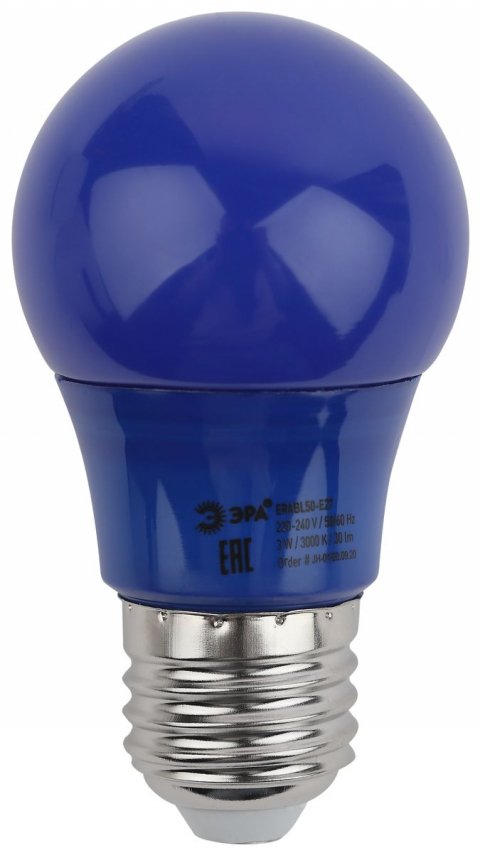 Лампа светодиодная ЭРА E27 3W 3000K синяя ERABL50-E27 Б0049578