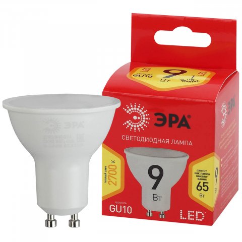 Лампа светодиодная ЭРА GU10 9W 2700K матовая MR16-9W-827-GU10 Б0044088