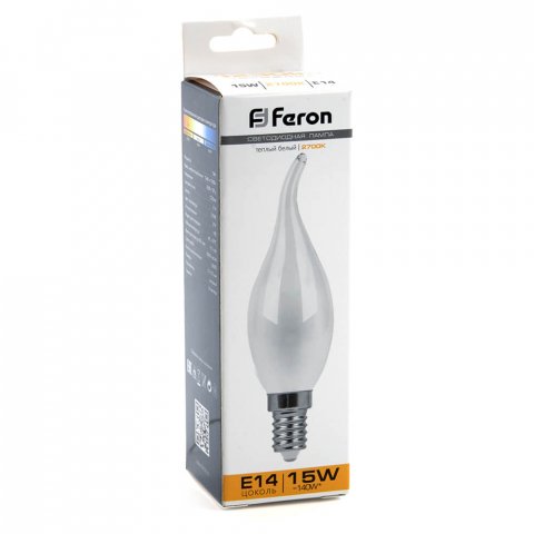 Лампа светодиодная Feron E14 15W 2700K Свеча на ветру Матовая 38260