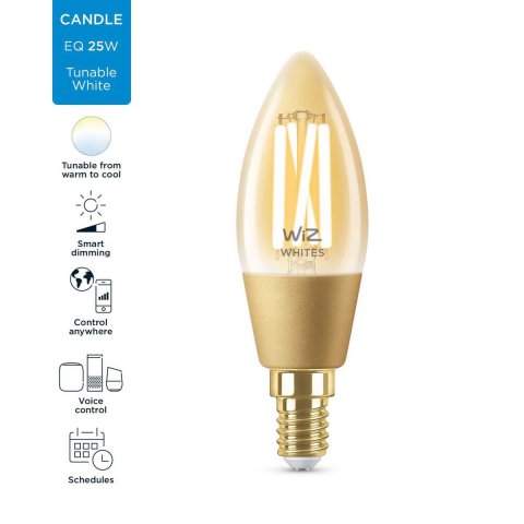 Лампа светодиодная филаментная диммируемая WiZ E14 4,9W 2700-6500K золото Wi-Fi BLE 25W C35E14920-50Amb1PF/6 929003017701