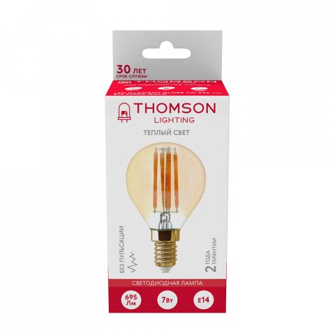 Лампа светодиодная филаментная Thomson E14 7W 2400K шар прозрачная TH-B2122