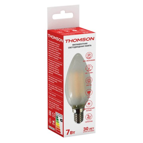 Лампа светодиодная филаментная Thomson E14 7W 4500K свеча матовая TH-B2136