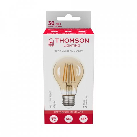 Лампа светодиодная филаментная Thomson E27 5W 2400K груша прозрачная TH-B2109