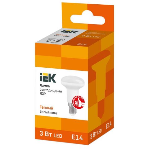 Лампа светодиодная IEK E14 3W 3000K матовая LLE-R39-3-230-30-E14