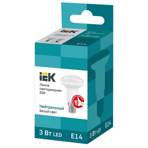 Лампа светодиодная IEK E14 3W 4000K матовая LLE-R39-3-230-40-E14