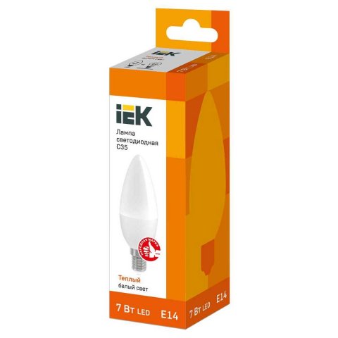 Лампа светодиодная IEK E14 7W 3000K матовая LLE-C35-7-230-30-E14