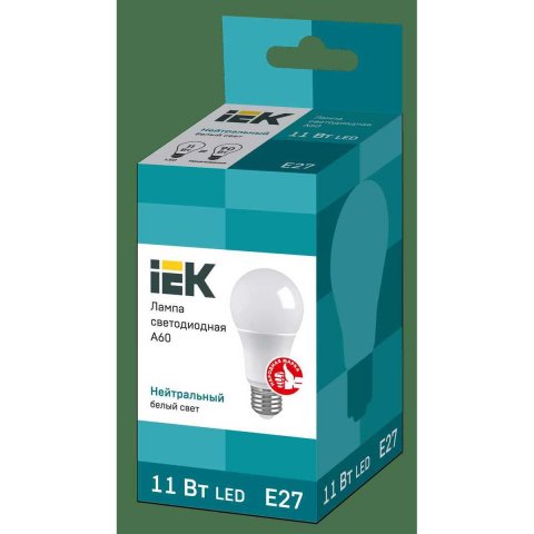 Лампа светодиодная IEK E27 11W 4000K матовая LLE-A60-11-230-40-E27