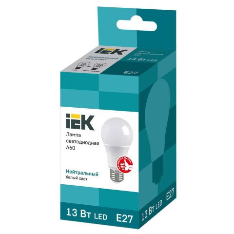 Лампа светодиодная IEK E27 13W 4000K матовая LLE-A60-13-230-40-E27