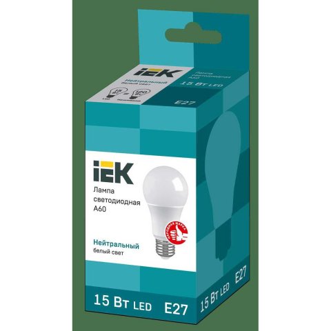 Лампа светодиодная IEK E27 15W 4000K матовая LLE-A60-15-230-40-E27