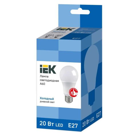 Лампа светодиодная IEK E27 20W 6500K матовая LLE-A60-20-230-65-E27