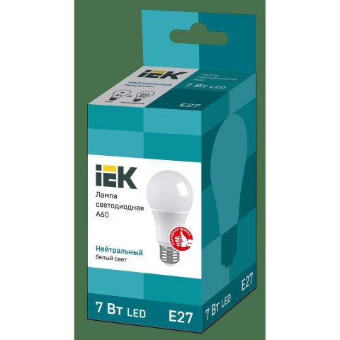 Лампа светодиодная IEK E27 7W 4000K матовая LLE-A60-7-230-40-E27