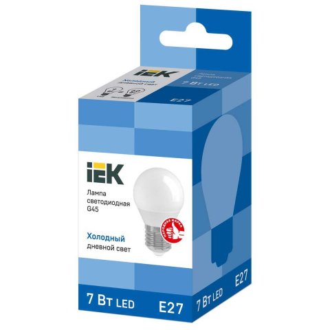 Лампа светодиодная IEK E27 7W 6500K матовая LLE-G45-7-230-65-E27