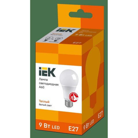 Лампа светодиодная IEK E27 9W 3000K матовая LLE-A60-9-230-30-E27