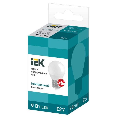 Лампа светодиодная IEK E27 9W 4000K матовая LLE-G45-9-230-40-E27