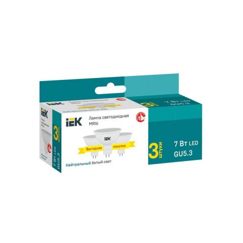 Лампа светодиодная IEK GU5.3 7W 4000K матовая LLE-MR16-07-230-40-GU5-3