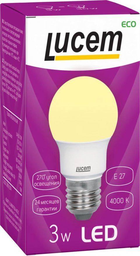 Лампа светодиодная Lucem E27 3W 4000K матовая FLLBL032740L
