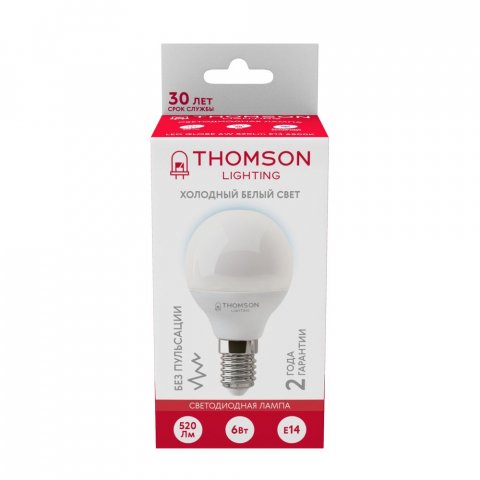 Лампа светодиодная Thomson E14 6W 6500K шар матовая TH-B2315