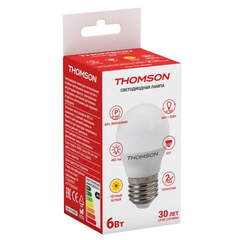Лампа светодиодная Thomson E27 6W 3000K шар матовая TH-B2037