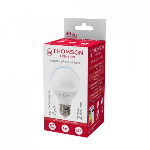 Лампа светодиодная Thomson E27 6W 6500K шар матовая TH-B2318