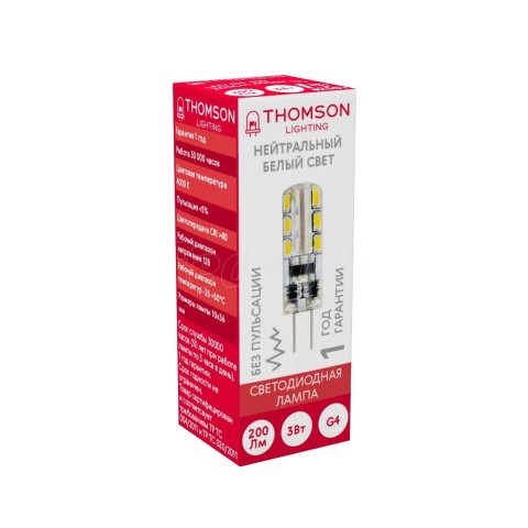 Лампа светодиодная Thomson G4 3W 4000K прозрачная TH-B4203