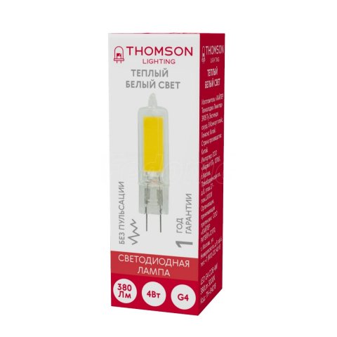 Лампа светодиодная Thomson G4 4W 3000K прозрачная TH-B4218