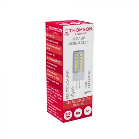 Лампа светодиодная Thomson G4 4W 3000K прозрачная TH-B4226