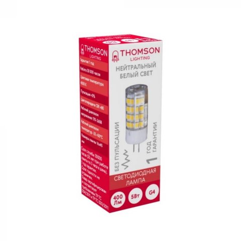 Лампа светодиодная Thomson G4 5W 4000K прозрачная TH-B4206