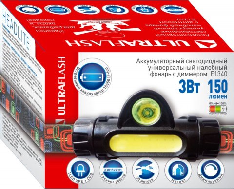Налобный светодиодный фонарь Ultraflash Headlite аккумуляторный 82х47 150 лм E1340 14268