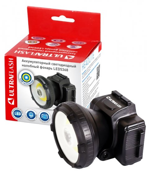 Налобный светодиодный фонарь Ultraflash Headlite аккумуляторный 90х75 160 лм LED5368 14452