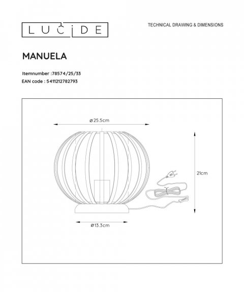 Настольная лампа Lucide Manuela 78574/25/33