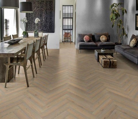 Английская елка Kahrs Herringbone Дуб CC Vintage White Lively
