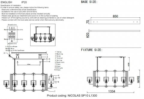 Подвесная люстра Crystal Lux Nicolas SP10 L1300 Nickel/White