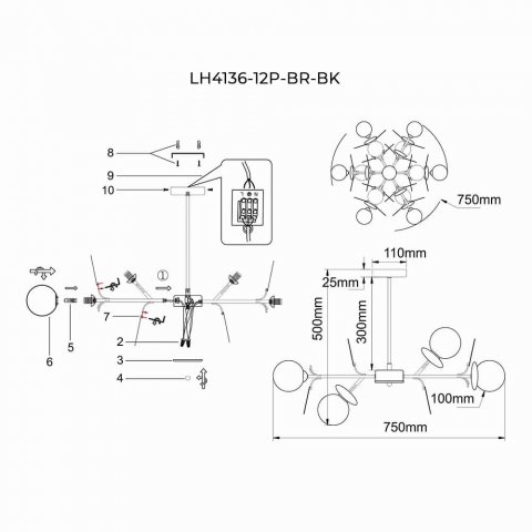 Подвесная люстра Lumien Hall Ilmari LH4136/12P-BR-BK