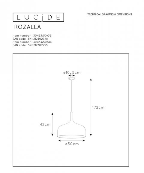 Подвесной светильник Lucide Rozalla 30483/50/33