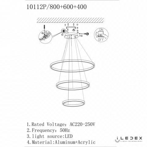 Подвесной светодиодный светильник iLedex Axis 10112P/3-63W-3000K (8/6/4) BR