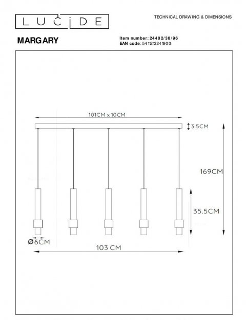 Подвесной светодиодный светильник Lucide Margary 24402/30/96