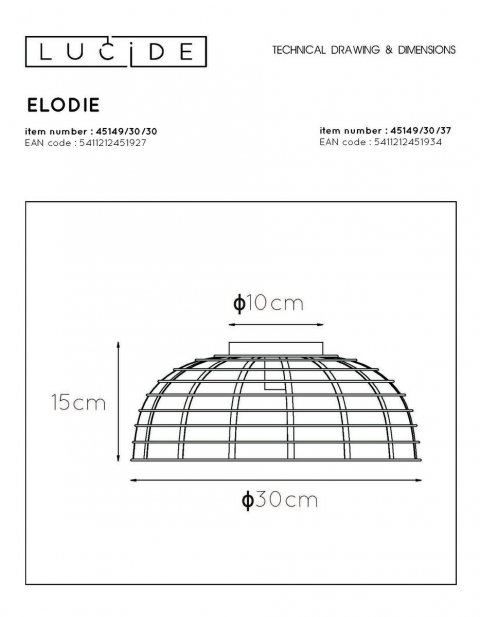 Потолочный светильник Lucide Elodie 45149/30/30