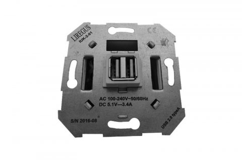 Розетка 2xUSB Liregus Epsilon серебро 28-1857