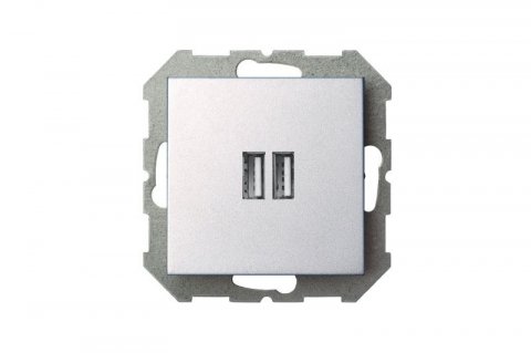 Розетка 2xUSB Liregus Epsilon серебро 28-1857