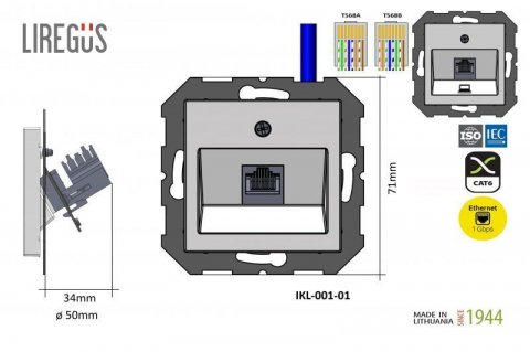 Розетка RJ45 Liregus Retro черный матовый 29-235