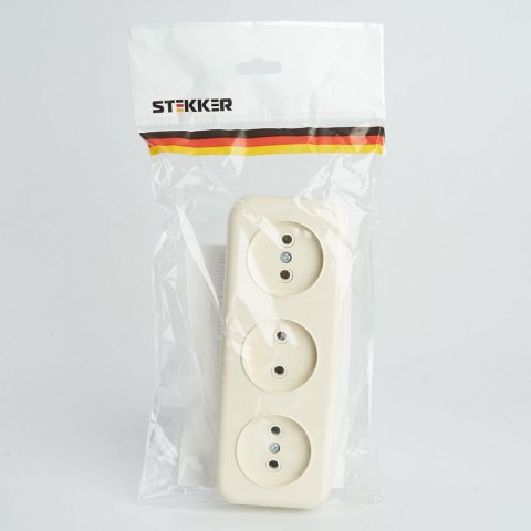 Розетка тройная 2P Stekker Брест слоновая кость PST16-50-20 49055