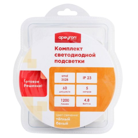 Светодиодная лента Apeyron 4,8W/m 60LED/m 5050SMD теплый белый 5M 10-11