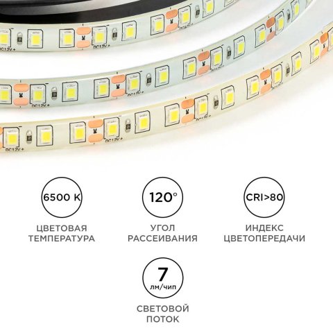 Светодиодная лента OGM 9,6W/m 120LED/m 2835SMD холодный белый 5M LSE-261