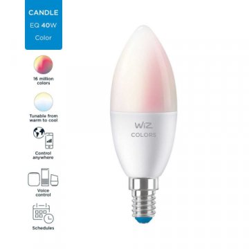 Лампа светодиодная диммируемая WiZ E14 4,9W RGB+CCT матовая Wi-Fi BLE 40WC37E14922-65RGB1PF/6 929002448802