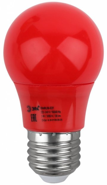 Лампа светодиодная ЭРА E27 3W 3000K красная ERARL50-E27 Б0049580