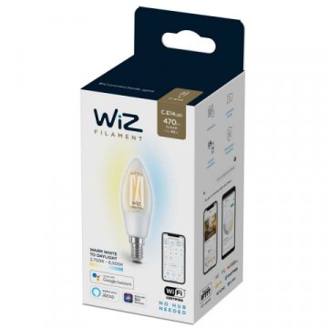 Лампа светодиодная филаментная диммируемая WiZ E14 4,9W 2700-6500K прозрачная Wi-Fi BLE 40W C35 E14927-65CL1PF/6 929003017601