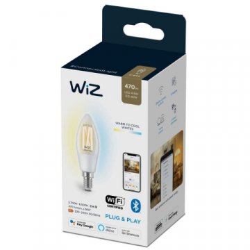 Лампа светодиодная филаментная диммируемая WiZ E14 4,9W 2700-6500K прозрачная Wi-Fi BLE 40W C35 E14927-65CL1PF/6 929003017601